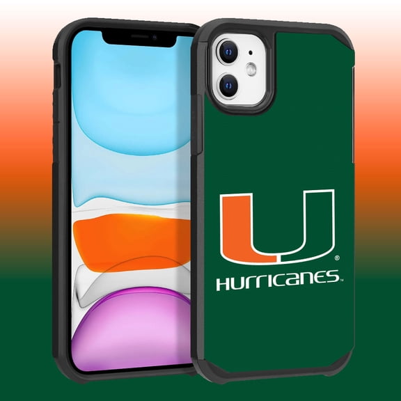 Apple iPhone 11 / XR - Licensed NCAA University of Miami Hurricanes Logo on Green Textured Dual Layer Case
