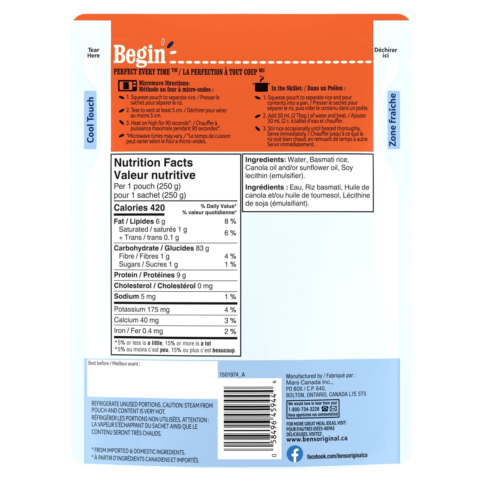 BEN'S ORIGINAL BISTRO EXPRESS Basmati Rice Side Dish, 250g Pouch, Perfect Every Time™