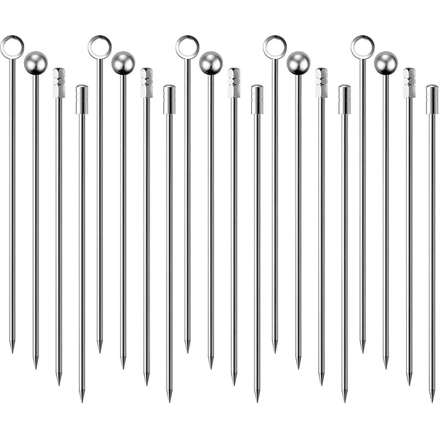 Palillos para cócteles, 20 piezas de acero inoxidable para Martini, brochetas de cóctel de Metal reutilizables, aperitivos de aceitunas, Bloody Mary Brandied