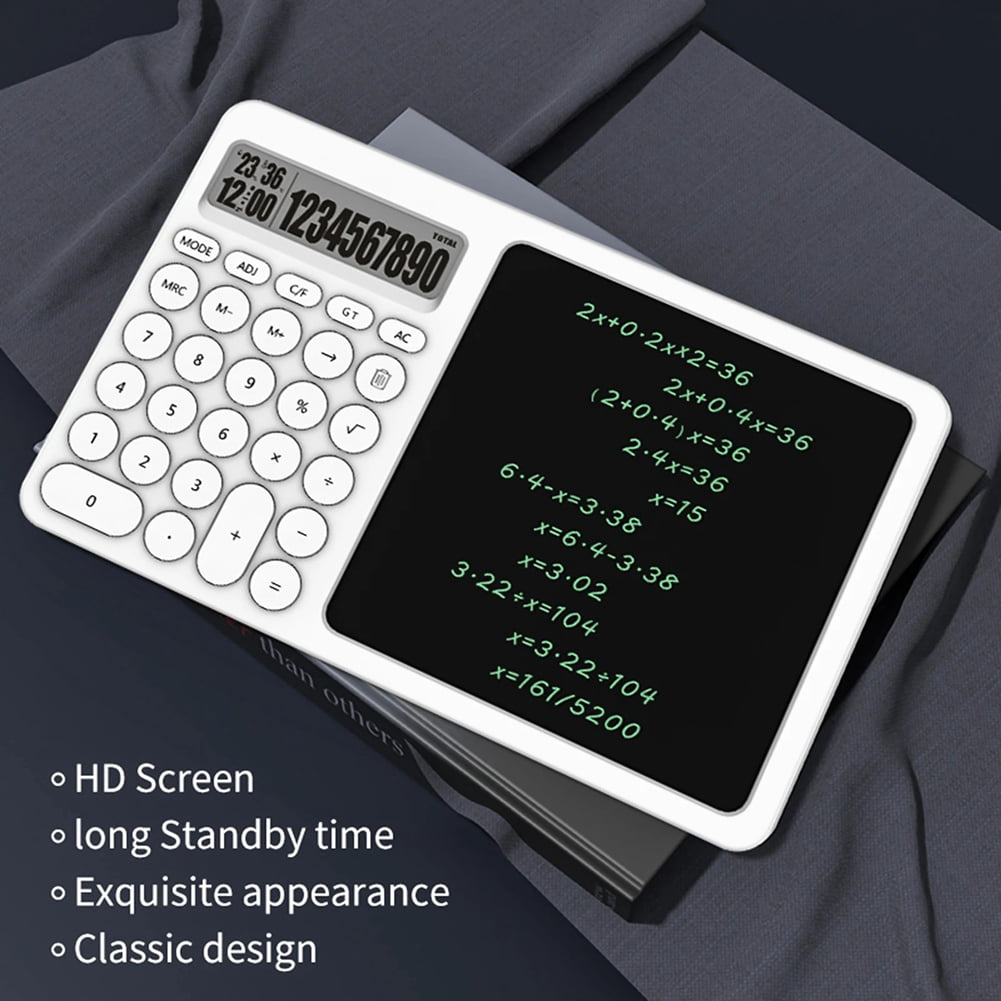 10 Digit Calculator LCD Screen Writing Pad Basic Calculator with Erasable Handwriting Notepad for Office School,1 x Calculator LCD writing tablet(comes with a button battery 2032),White&Black