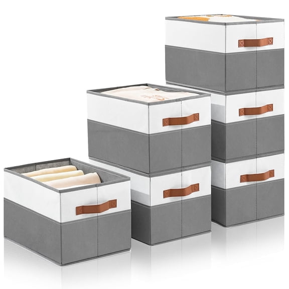 VOZOGO 6 Pack Large Storage Bins with Handle,Collapsible Storage Basket for Shelves,Fabric Closet Organizer for Organizing Clothes Blanket,Decorative Dorm Organizers and Storage