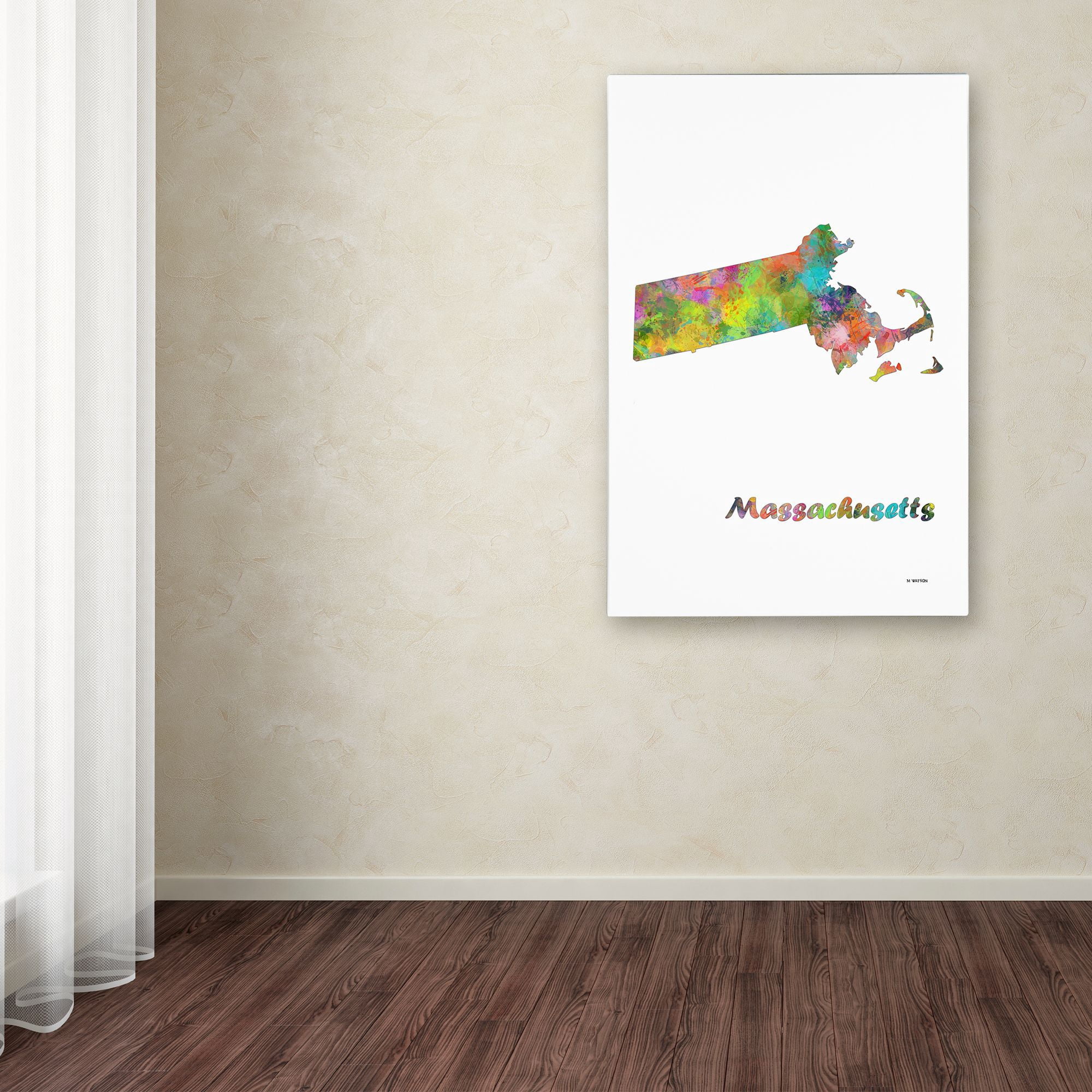 Trademark Fine Art "Massachusetts State Map-1" Canvas Art by Marlene Watson
