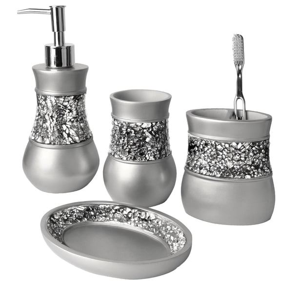 Set de accesorios de baño Creative Scents Cristal craquelado plateado