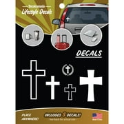 Decalcomania Christian Cross Decals - Set of 5 Christian Cross Stickers for Car or Truck Window - Religious Car Decals White Window Sticker