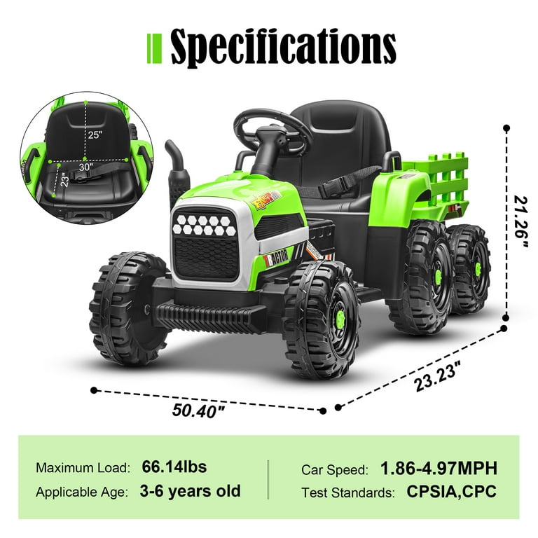 Kids Ride on Tractor with Trailer Toy Cars, 24V Battery Powered - Main Image