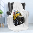 thumbnail image 4 of Truck Soft Flannel Fleece Throw Blanket, Illustration of a Giant Wheeled Monster Truck Mechanic Beast Emergency, Cozy Plush for Indoor and Outdoor Use, 50" x 60", Burgundy Yellow Black, by Ambesonne, 4 of 5