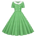 thumbnail image 3 of VBVC Women's Vintage 1950s Gingham Swing Dress , Ladies' Short Sleeve Double Breasted A-Line Midi Dress , Summer Peter Pan Collar Dresses For Women,Green,S-2XL, 3 of 7