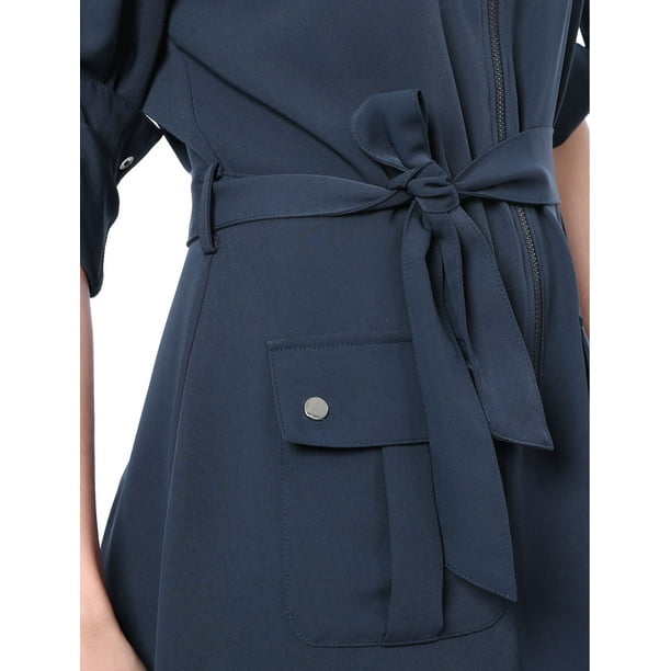INSPIRE CHIC Women's Roll up Sleeves Multi-Pocket Belted Shirt Dress -  Walmart.ca