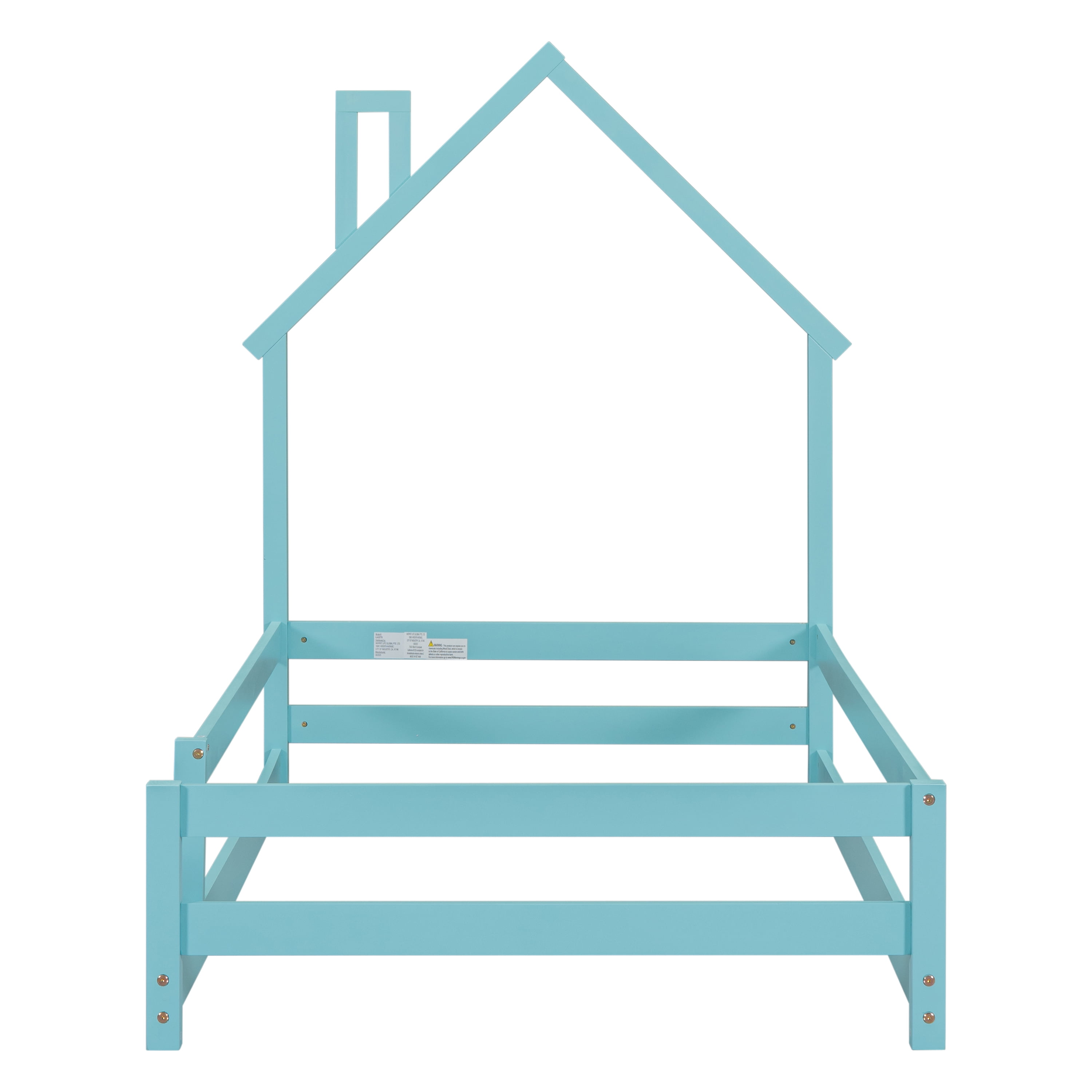 Yoneston Twin Floor House Bed Frame for Toddlers, Wooden Kids Platform Bed Frame with Fence and Door for Girls Boys, Light Blue