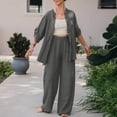 thumbnail image 1 of Camisa Conjunto de pantalones sueltos de lino y algodón de 2 piezas con camisa y pantalones lisos con solapa para mujer (Gris L) Kuymtek Gris T L para Mujer, 1 of 6
