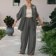 thumbnail image 1 of Camisa Conjuntos de pantalones de pierna ancha Camisa de solapa de lino de algodón de manga larga Pantalones Moda Sólido Kuymtek Gris T XL para Mujer, 1 of 6