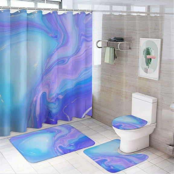Abstract Marble Art Print-1 Shower Curtain Bathroom Sets Toilet Lid Rug, Bath Mat And Contour Mat, Shower Curtain 4Pcs