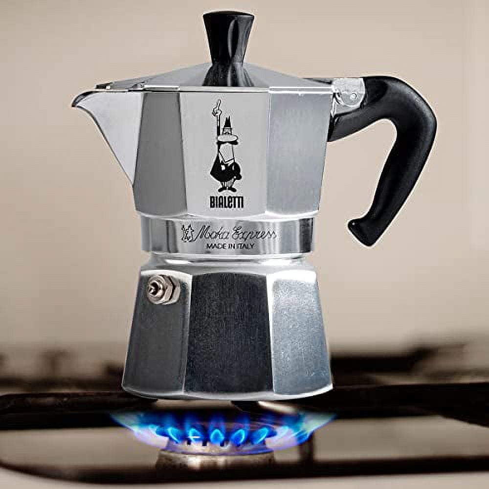 Moka Express Iconic Stovetop Espresso Maker Makes Real Italian Coffee Moka Pot 3 Cups 4.4 Oz 130 Ml Aluminium Silver