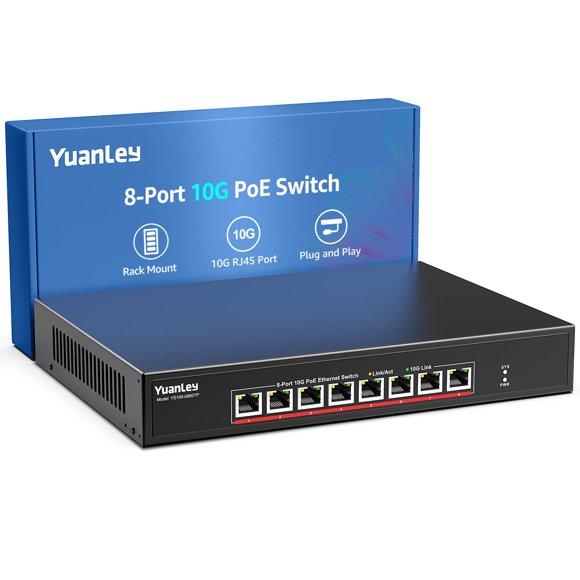 Conmutador PoE Yuanley de 8 puertos 10G no administrado con 110 W de potencia