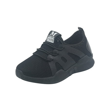 

Wazshop Girls Boys Sneakers Sport Running Shoes Breathable Walking Shoe Non-Slip Comfort Flats Kids Slip On Lightweight Black 11C