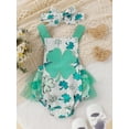 thumbnail image 2 of Bslissey Infant Baby Girls Ireland Festivals Straps Romper Shamrock Print Sleeveless Mesh Ruffles Bodysuit with Headband 3M 6M 9M 12M 18M Newborn Spring Summer Outfits, 2 of 8