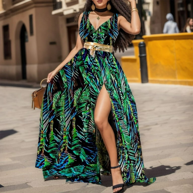 Summer Dresses For Women Midi Dress Sleeveless High Waist Belted Wrap High Low Split Formal Wedding Guest Dresses Women Dresses Evening Dress Womens Maxi Dress Formal Dresses For Teens Walmart
