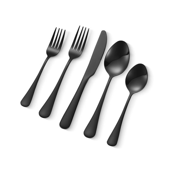 VEVOR 30-Piece Black Silverware Set, Food-Grade Stainless Steel Flatware Utensils for 6, Mirror Finished Cutlery Set, Dishwasher Safe Eating Tableware for Kitchen Home, Include Knife Fork Spoon