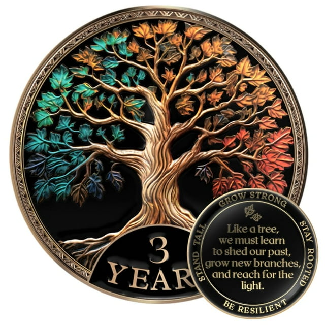 Set de regalo Sobriety Coin MilestoneMint Tree of Life con chip AA de 3 años