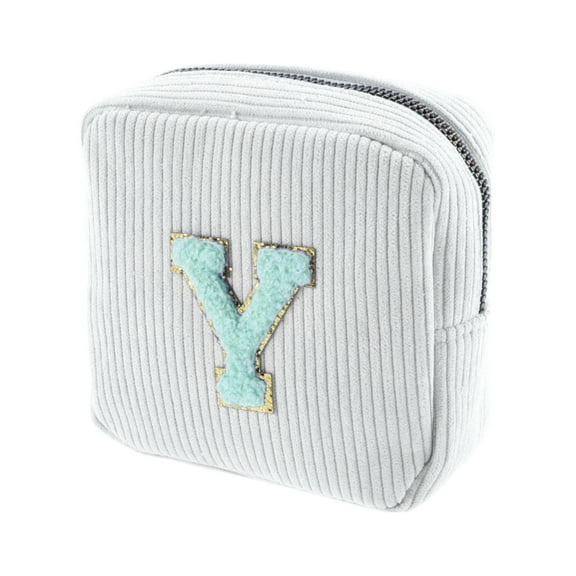 Unique Bargains 1 Pc Letter Y Pattern Makeup Bag for Travel White Corduroy