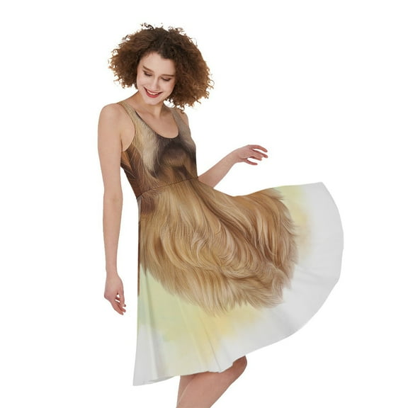 Golden Retriever Portrait Print Sleeveless Knee Length Dress, Dog Pet Lover Fashion Summer Maxi Dress For Women