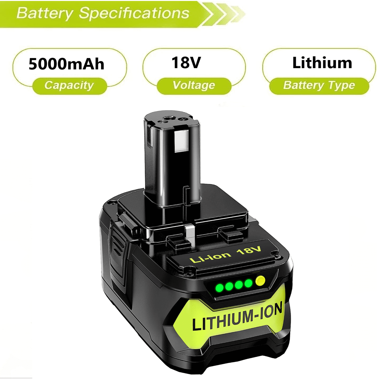 2-Pack Upgrade 18V 5.0Ah Replacement Battery for Ryobi ONE+ Plus 18V Lithium-Ion Battery P102 P104 P105 P106 P108 P107 P109 for Cordless Power Tools