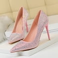 thumbnail image 4 of Zapatos de tacón alto con punta puntiaguda y boca poco profunda para mujer, de moda coreana, sexys, ajustados, con diamantes de colores, para mujer, 4 of 5