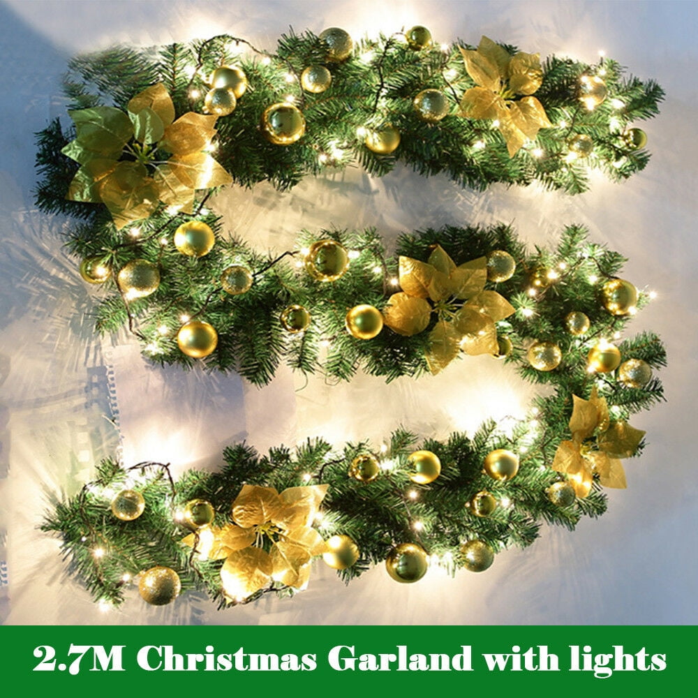 9ft Led Christmas Garland Decorations Xmas Pre Lit Fireplace