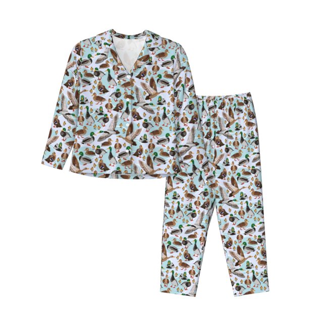 Fotbe Mallard Ducks Wild Birds1 Conjunto de Pijama de Manga Larga para Mujer con Estampado, Ropa de Dormir de 2 Piezas, Conjunto de Casa Suave y Cómodo con Bolsillos-XX-Large