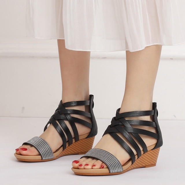 LEEy-World Chaussures pour Femmes Sandales Plates à Bride Cheville et Bout Ouvert