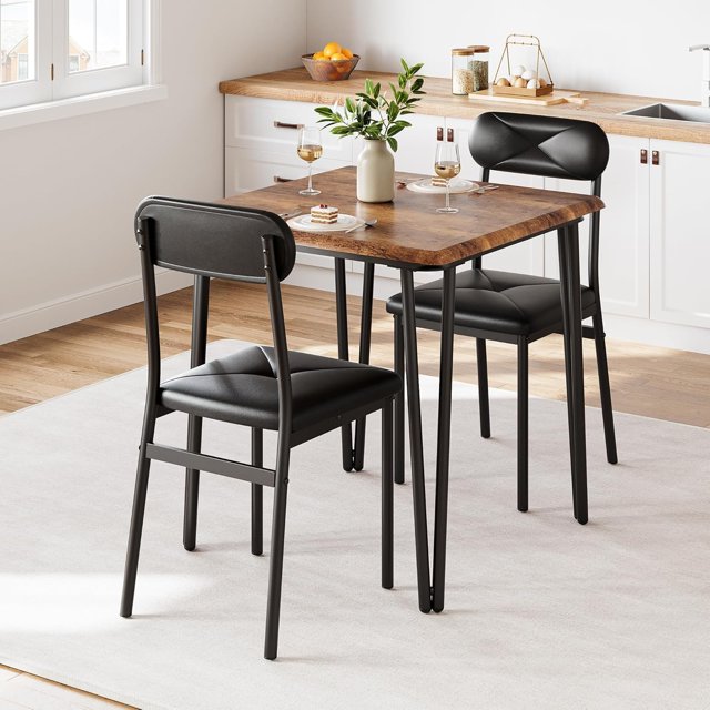 Ensemble de Table à Manger pour 2, Table de Cuisine avec Chaises Rembourrées pour Cuisine et Petits Espaces, Noir (Rétro, Ensemble de Table à Manger pour 2)