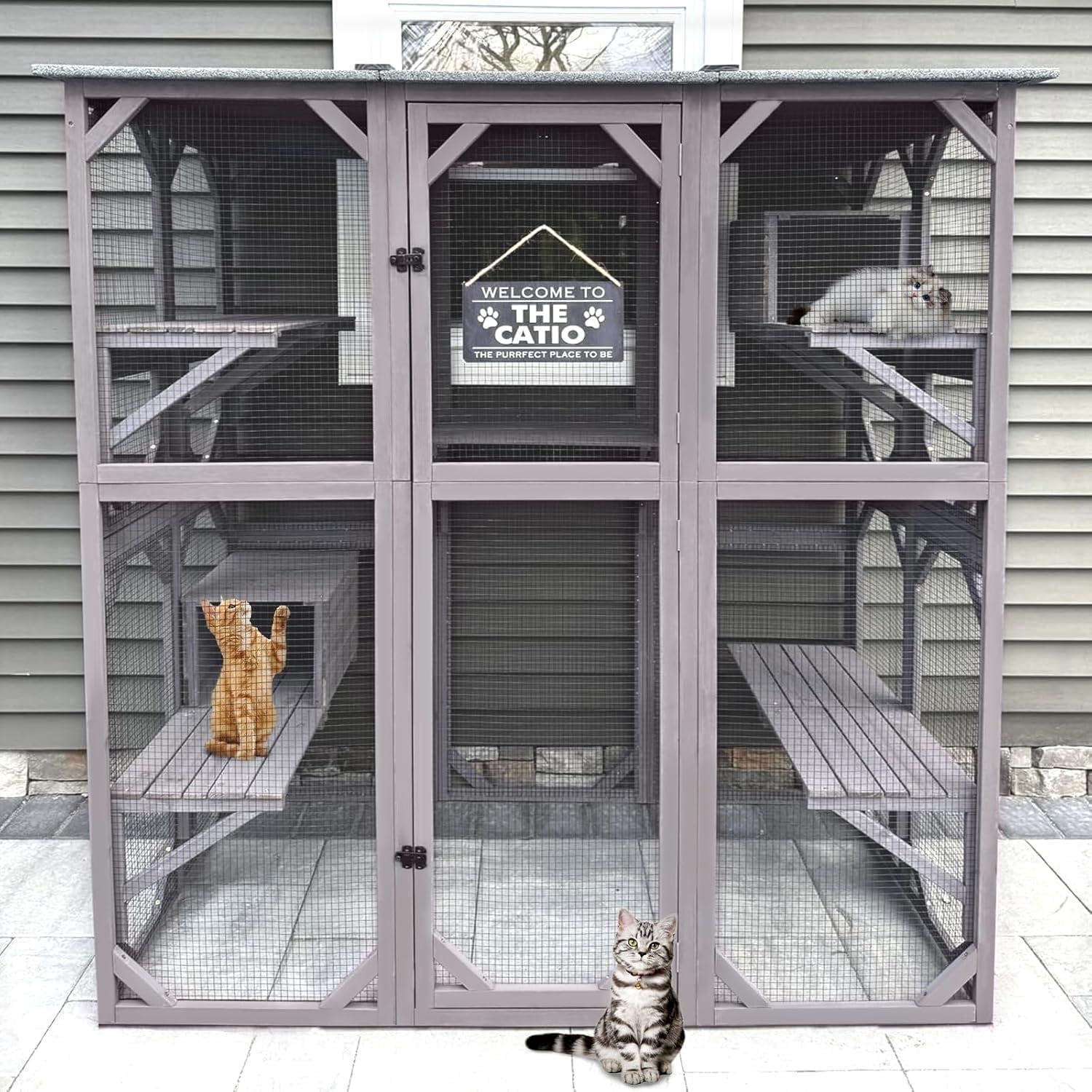 TRIXIE Weatherproof Wooden Cattery with Cat House and Run,37.4L x