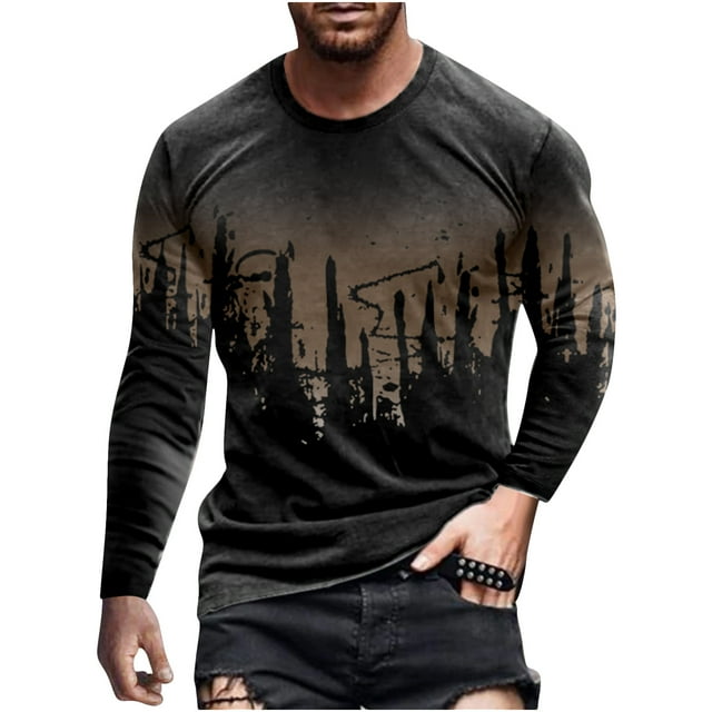 RKSTN Chemises pour Hommes Manches Courtes Mode Décontractée Col Rond Chandail à Enfiler Imprimé T-Shirt à Manches Longues Blouse Chemises Hawaïennes pour Hommes