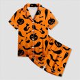 thumbnail image 4 of TOWED22 Big Kids Unisex Halloween Pjs Set Girls Boys Silk Pajama Sets Satin Clasic Sleepwear 2-13T Fall Winter 2 Pieces Button Down Nighty(Orange,2-3 Y), 4 of 5