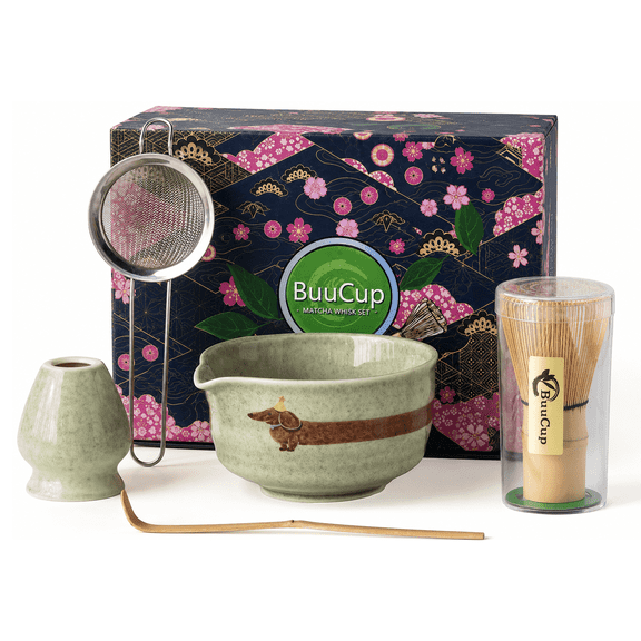 BuuCup 5-Piece Cute Matcha Ceremony Set, Dachshund Dog Design