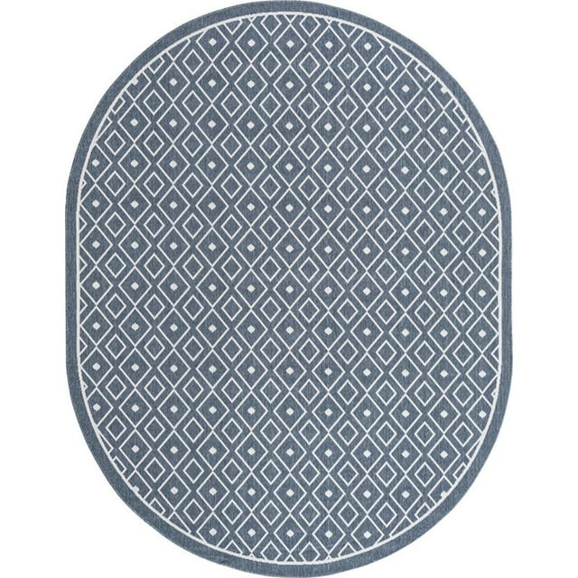 Unique Loom Outdoor Trellis Flatweave Rug 7' 10 x 10' Oval Navy Blue/Ivory