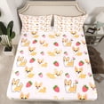 thumbnail image 2 of Castle Fairy Cute Corgi Full Size Sheets 4-Piece for Preppy Child,Cartoon Fruit Strawberry Breathable Bed Sheets,Kawaii Animal Dog Lightweight Sheet Sets,Ultra Soft Home Decor, 2 of 7