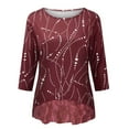 thumbnail image 4 of Fesfesfes Tops for Women O-Neck Half Sleeve Printing Splicing Plus Size Tops Easy Blouse, 4 of 8