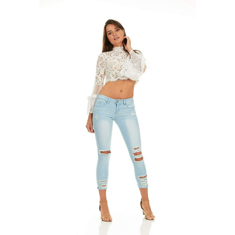 Cute Teen Girl Teen Girls's Distressed High Rise Plus Size Skinny Jeans  White Cropped Hem Juniors Size 15/16 