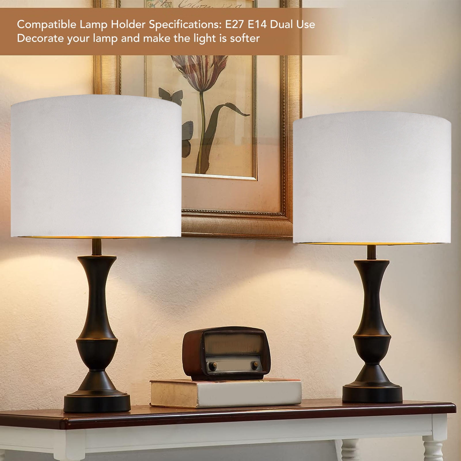 NFTIGB Oval Lamp Shade Cloth Lint Lampshade E27 E14 Universal Use Modern Lamp Cover for Table Floor Lamp 9.06 inches / 23 cm Lower Diameter Decor White