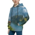 thumbnail image 2 of Lsque Majestic Deer Mountain Lake Patten Youth Hoodie Sweatshirt Pullover with Kangaroo Pocket Boys and Girls Hoodie Warm Hoodie for Kids-Medium, 2 of 6