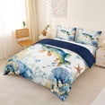 thumbnail image 3 of Castle Fairy Warm Watercolor Freshwater Pike Bedding,Reef Jellyfish Coastal Underwater Scene Duvet Cover Full,Teal Orange,Navy Blue Reversible,3pcs,No Comforter,1 Duvet Cover and 2 Pillowcases, 3 of 6