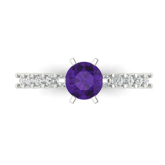 Solitaire with Accents Engagement Ring for Women - 1.05ct Natural Amethyst in 14K White Gold Promise Ring