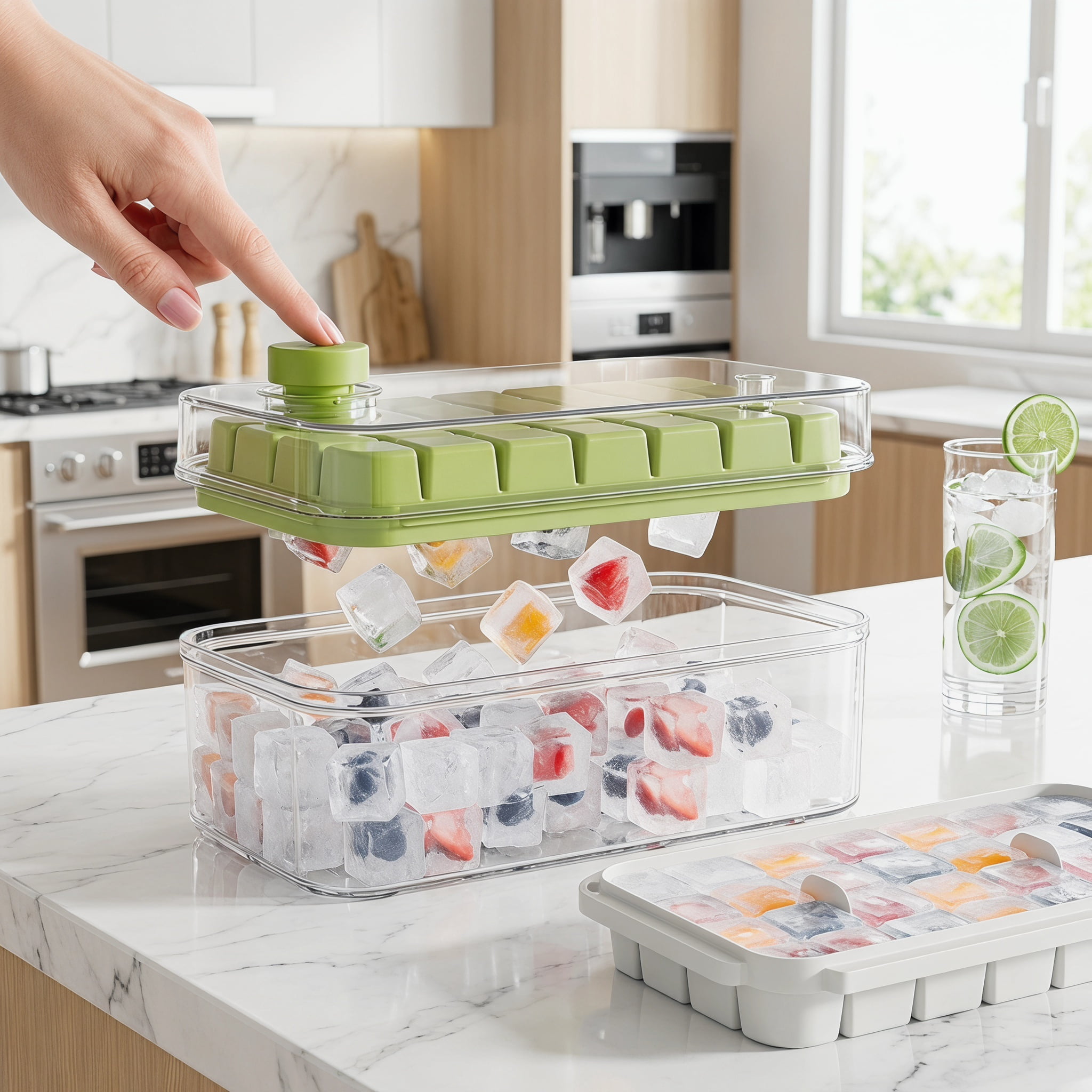 Large Capacity Ice Cube Tray with Easy-Release Design, 18.3x10.8x7.2cm Fast-Freezing Ice Maker Bin for Chilled Cocktails & Refreshing Beverages