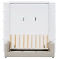 thumbnail image 6 of Queen Size Murphy Bed Frame, Wooden Queen Platform Bed with Sofa, Hidden Foldable Wall Bed with Cushion for Home Office, White, 6 of 9