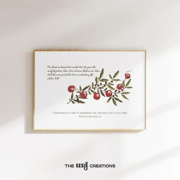 John 3:16 Christian Wall Art Horizontal Christmas Art Bible Verse Poster Scripture Prints Vintage Christmas Holiday Decor Gift- Wall Art Print, 8x12 UNFRAMED