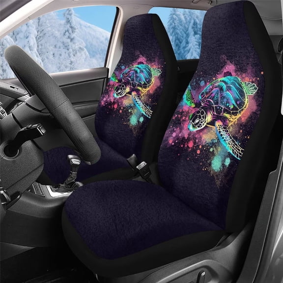 Uorisanigo Car Seat Cover Front Seats Only Full Set of 2, Soft Comfort Turtle Print High Back Seat Covers for Cars, SUVs Pick-up Truck, Universal Auto Interior Accessories