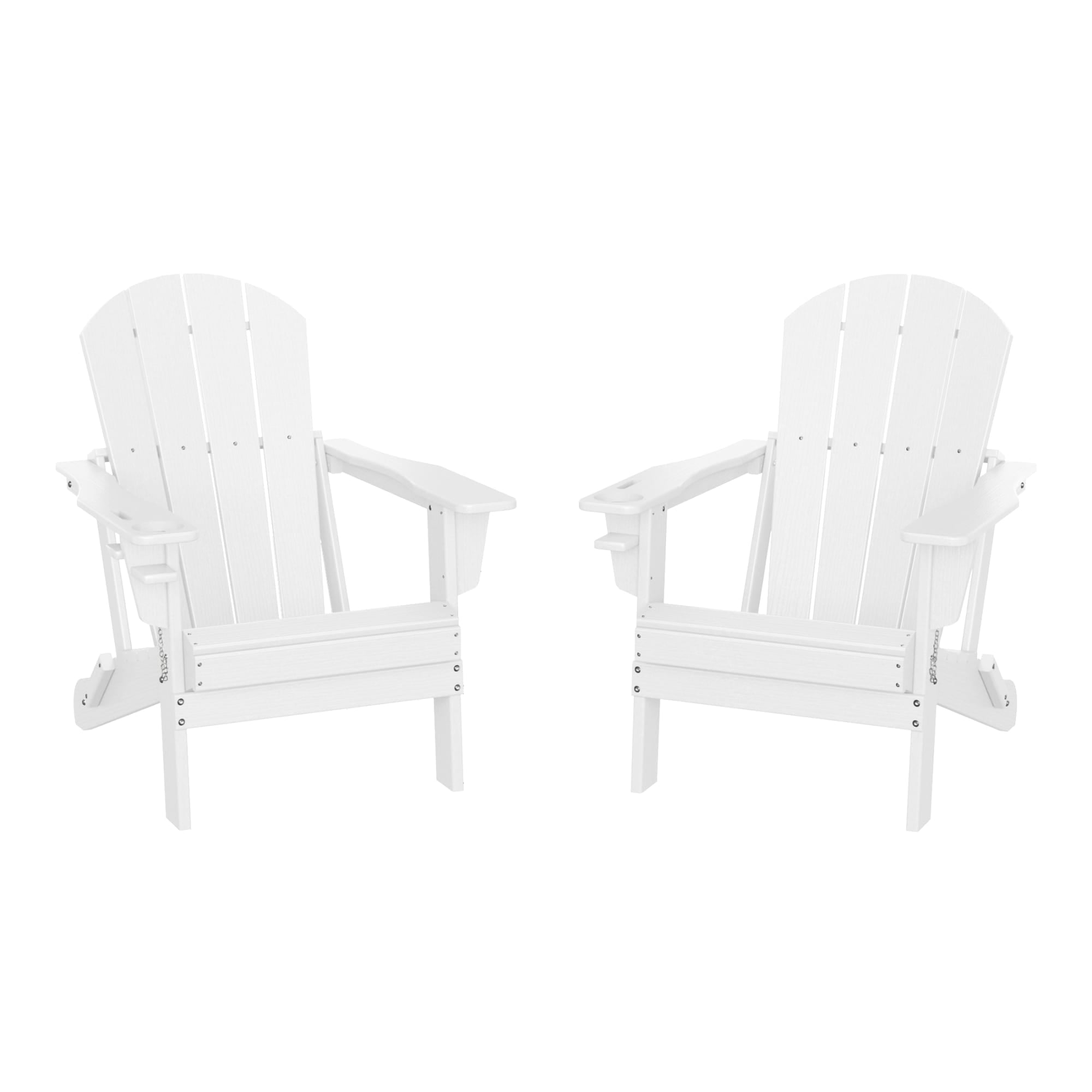 WestinTrends Nantucket Outdoor Patio HDPE Resin Folding Adirondack Chairs With Cup Holder and Phone Holder (Set of Two), White