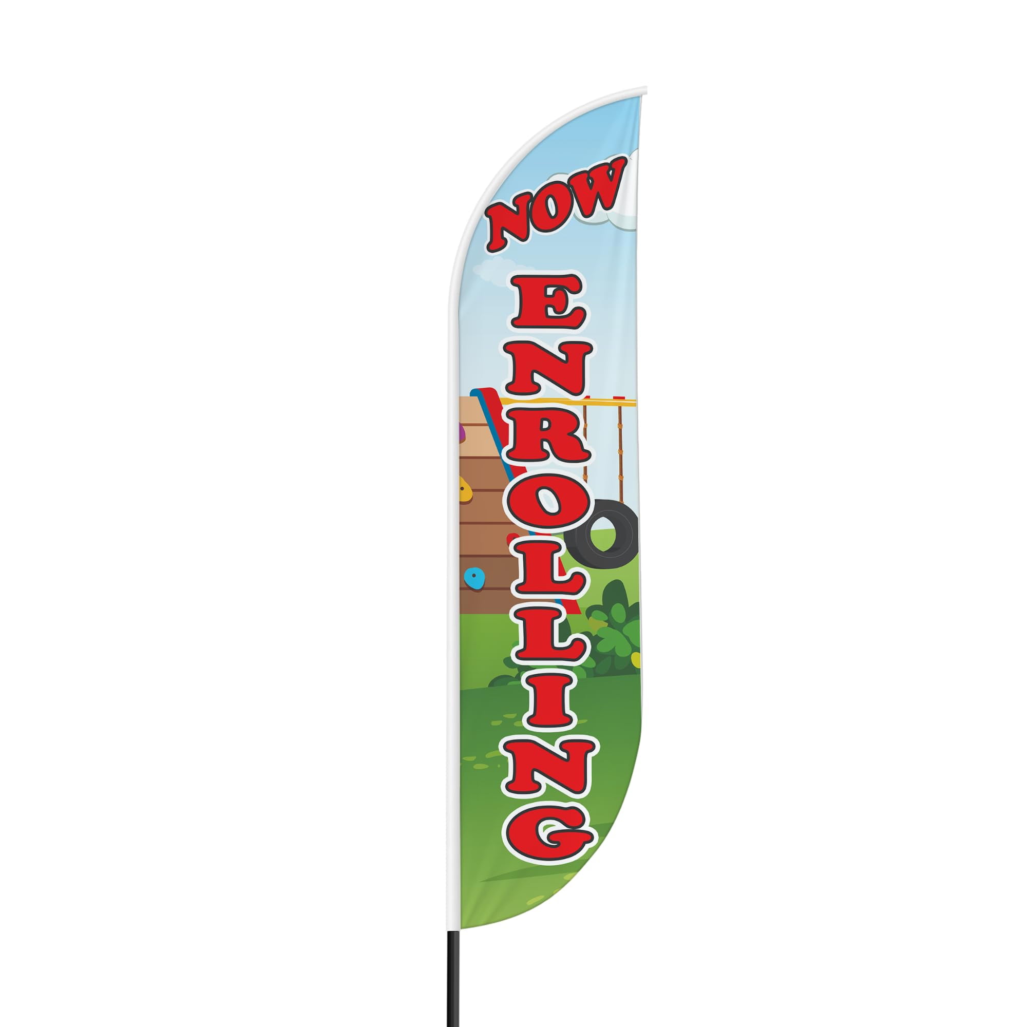 Now Enrolling Sign feather flag Pole Mount for Outdoor by Mavis Print | 15 FEET Long Outdoor Banner Flag Mount for Easy Hang | HD Print Swooper Flag Stand forNow Enrolling Advertising
