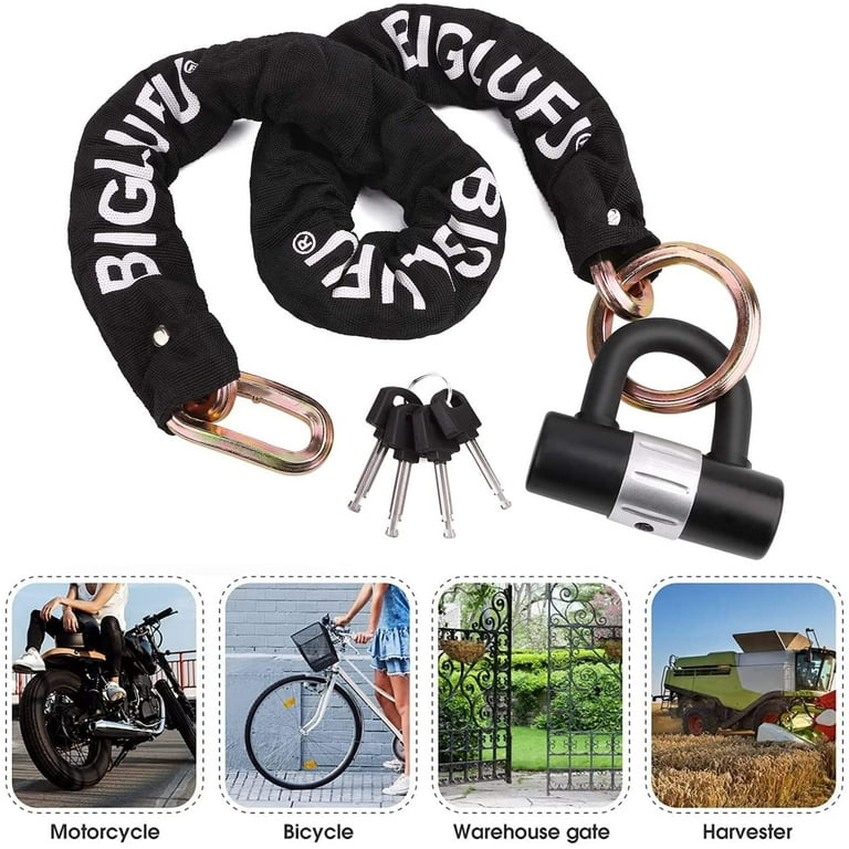 BIGLUFU Motorcycle Chain Locks Heavy Duty 5ft Long, Cut Proof 0.6 inch  Thick Square Chains with 4 Keys U Lock, for Motorcycles , Bike, Generator,  Gates 